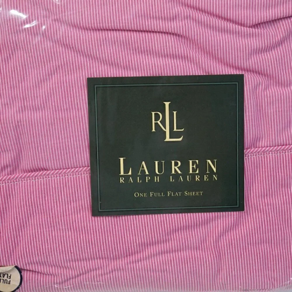 Vintage Lauren Ralph Lauren Full Flat Sheet Cape May Narrow Stripe Pink USA Made